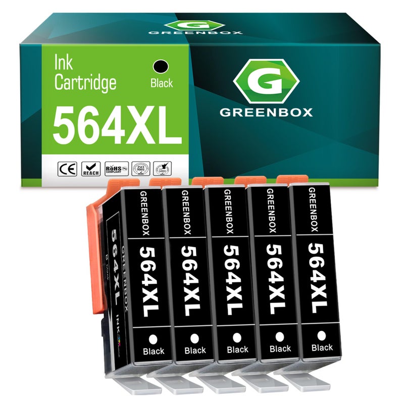GREENBOX 564XL Black Ink Cartridge High Yield Replacement for HP 564XL 564 XL Ink Cartridge for DeskJet 3520 OfficeJet 4620 PhotoSmart B8550 C6300 D5400 D7560 5500 6500 7500 Printer Ink 564XL, 5 Pack - Image 1